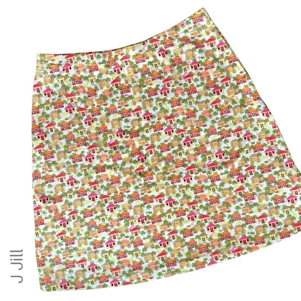 J JILL | NWOT HOUSE SKIRT PULL-ON A-LINE COTTON & MODAL PALM TREES | SMALL